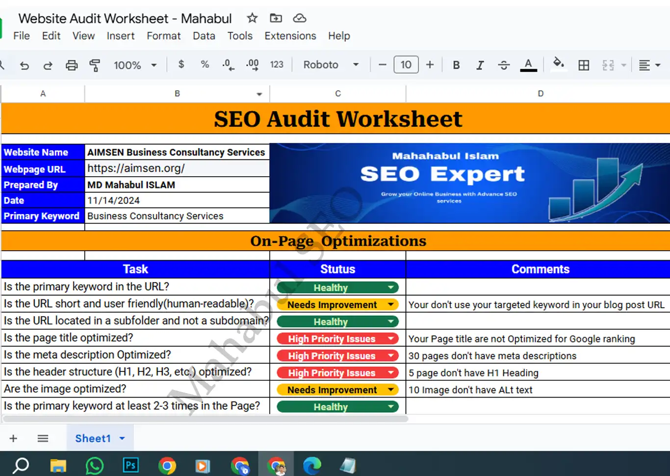 Comprehensive SEO Audit Worksheet